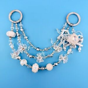 🤍 Luxury Bag/Phone Chain Charm/Keychain Triple-Layer Flowers Fancy Crystal Beads